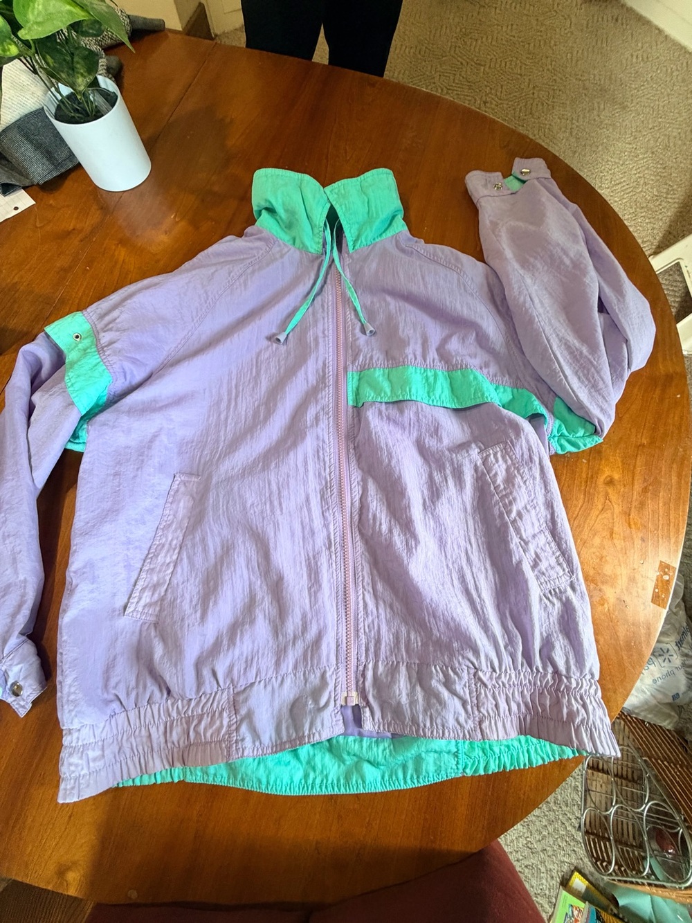 Purple and Mint Windbreaker Jacket - Lightweight Hooded Coat